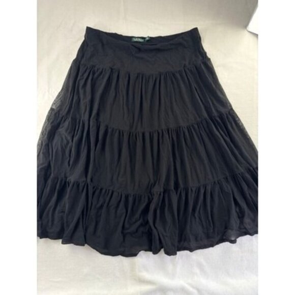 Lauren Ralph Lauren Womens Black Tiered Maxi Skirt XL - Picture 1 of 3